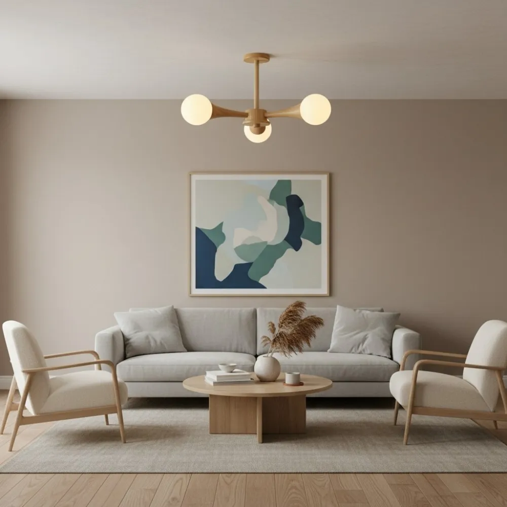 Novalune Multi-Light Glass Globe Chandelier with Wood Frame - Japanese Zen Style for Living Room KL2307