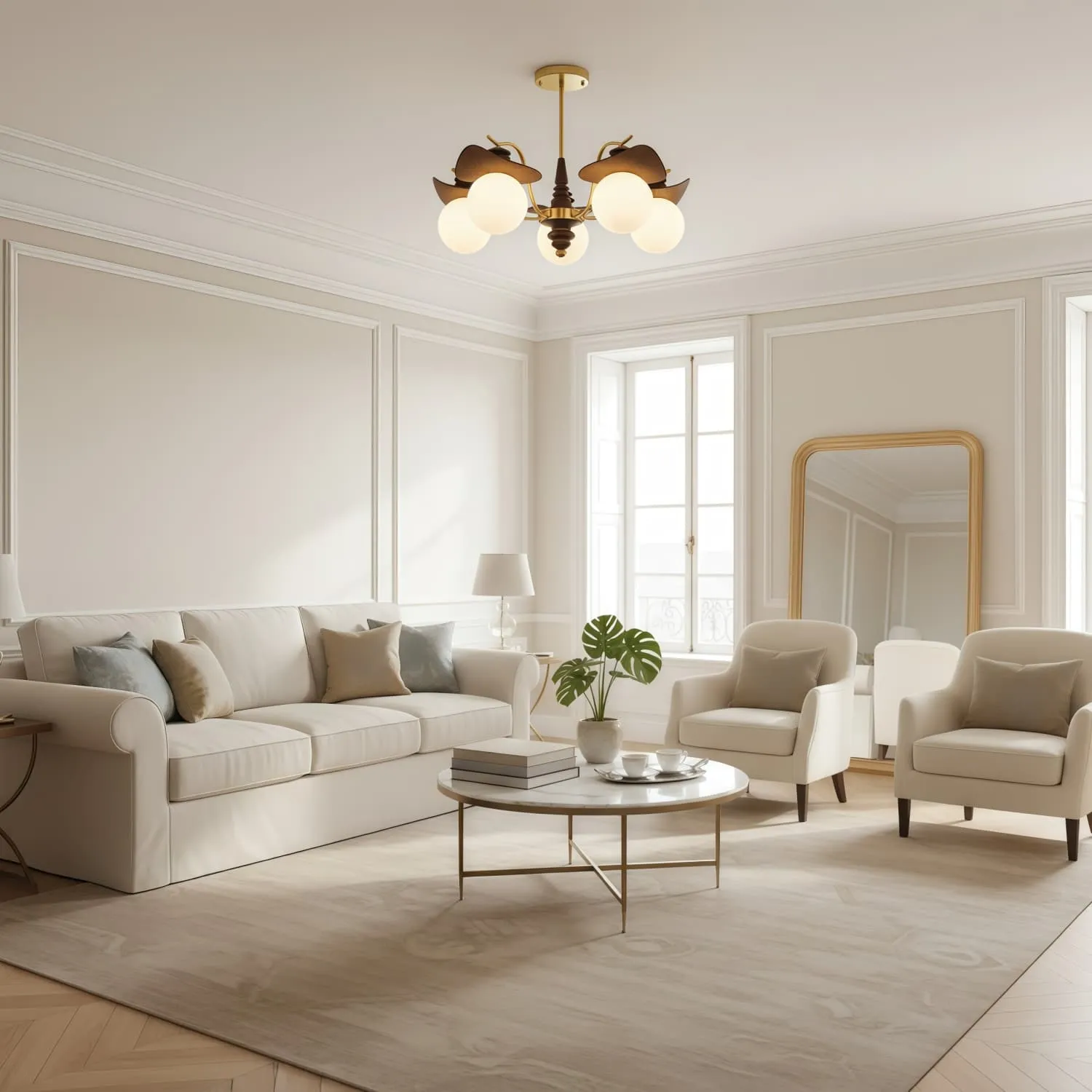 Solvane Multi Arm Chandelier with Glass Shades - Retro Decorative Lighting for Dining Room KL2260
