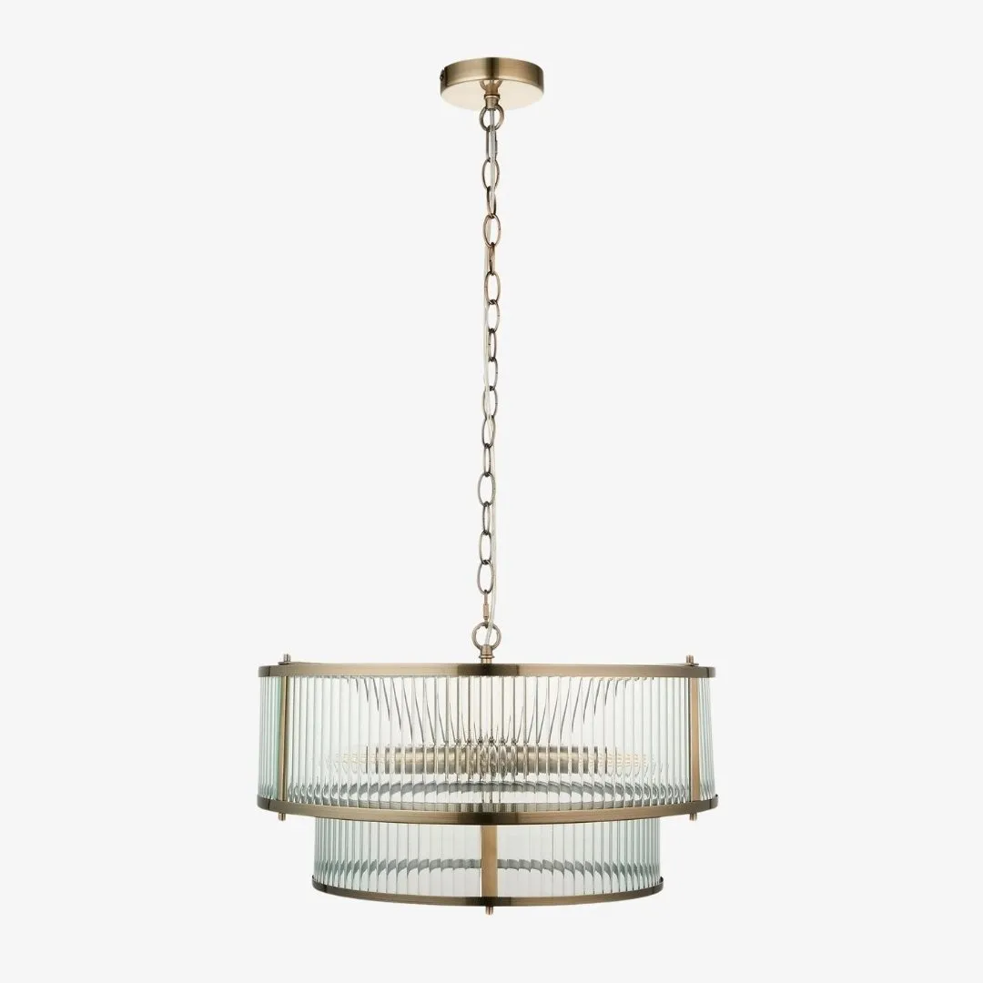 RibGlow Ribbed Glass Pendant Light - Antique Style Pendant Light for Dining Room KL1799