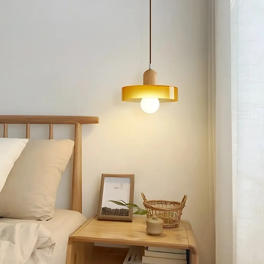 Modern Nordic Disc Orb Glass Wood Pendant Light KL884