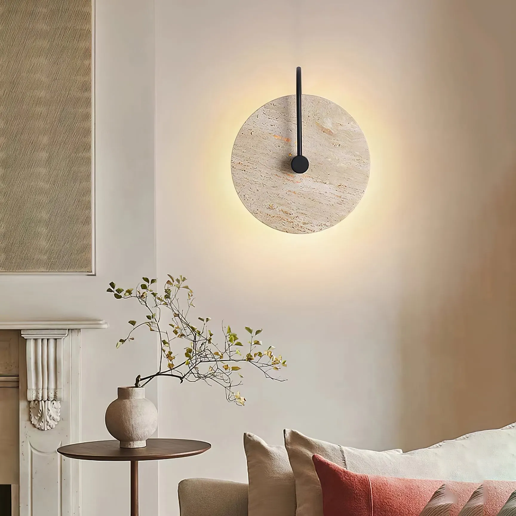 Simple Clock-Shaped Travertine Wall Lamp KL639