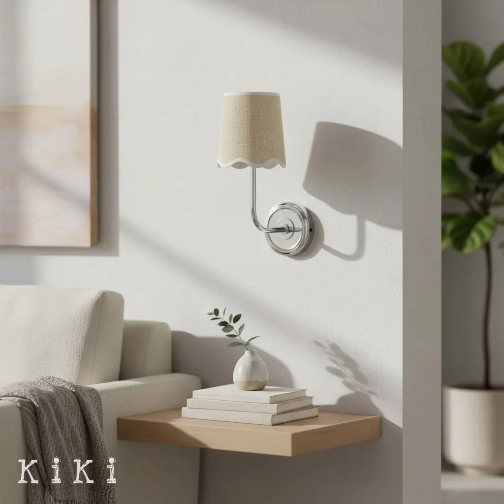 Glissum Elegant Linen Shade Wall Lamp - Brass or Chrome Finish Sconce for Bedroom Decor KL2085