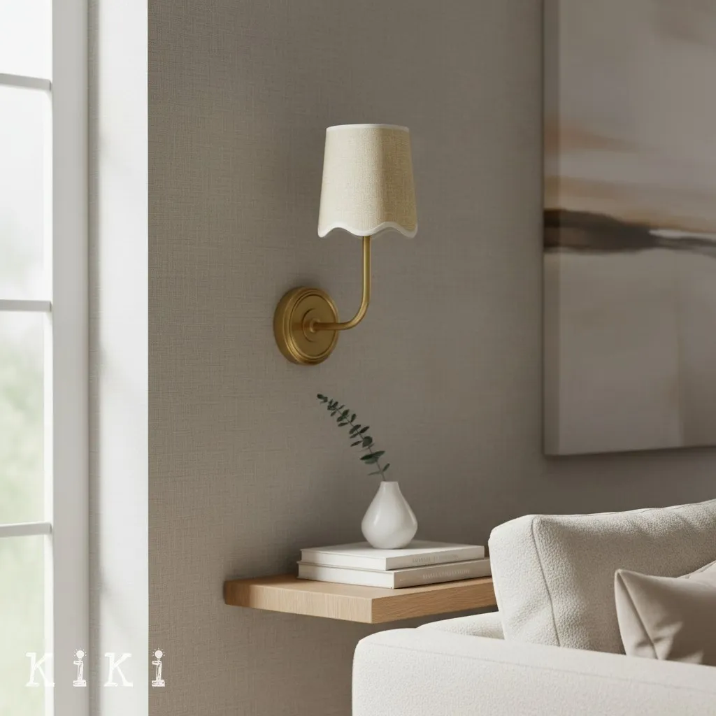 Glissum Elegant Linen Shade Wall Lamp - Brass or Chrome Finish Sconce for Bedroom Decor KL2085