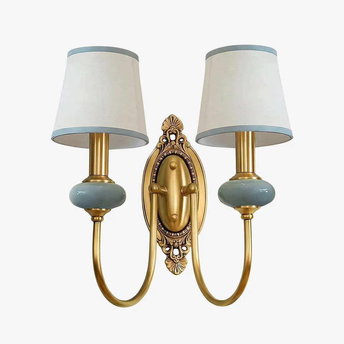 Rowanea Ceramic Wall Sconce with Fabric Shade and Metal Finish - Farmhouse Modern Hallway Light KL2197