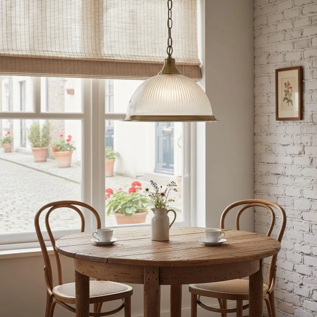 TF Vintora Ribbed Glass Pendant Light - Elegant Metal Trim for Kitchens, Dining Areas and Hallways KL1978