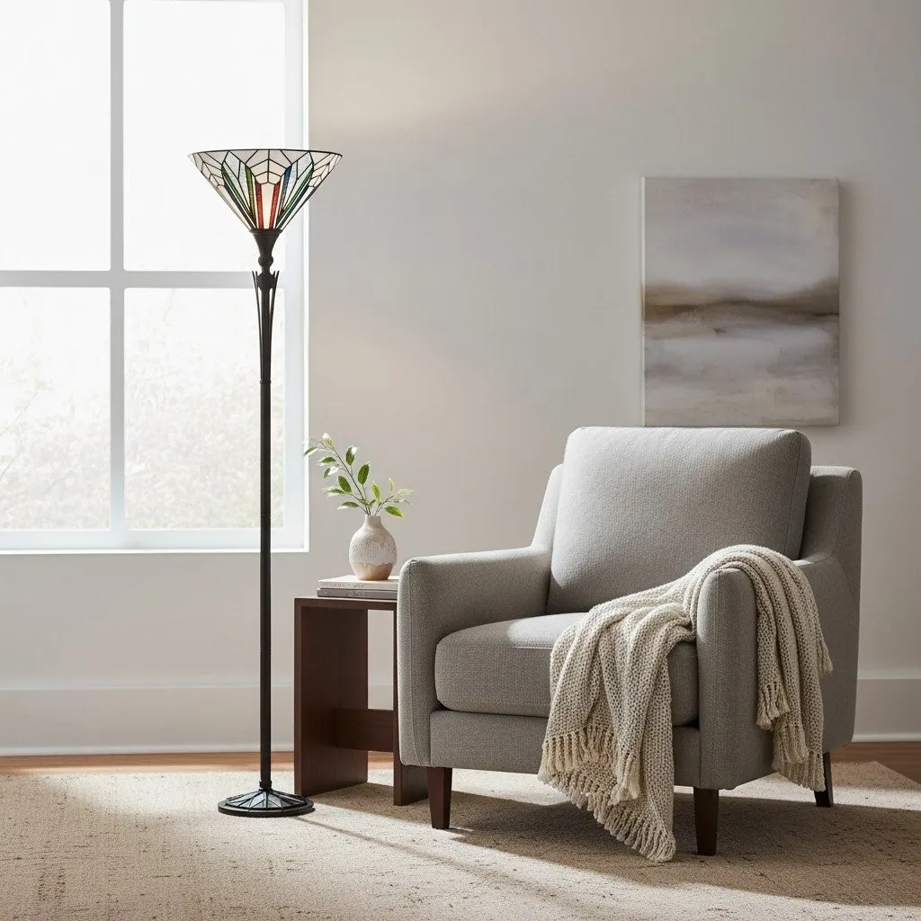 TF Astoria Tiffany Style Uplighter Lamp - Textured Glass Shade for Home and Office Ambience KL2009