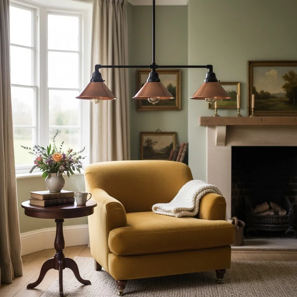 Conique Metal Hand-Aged Copper Chandelier - 3 Light Industrial Pendant - Island Lighting KL1456