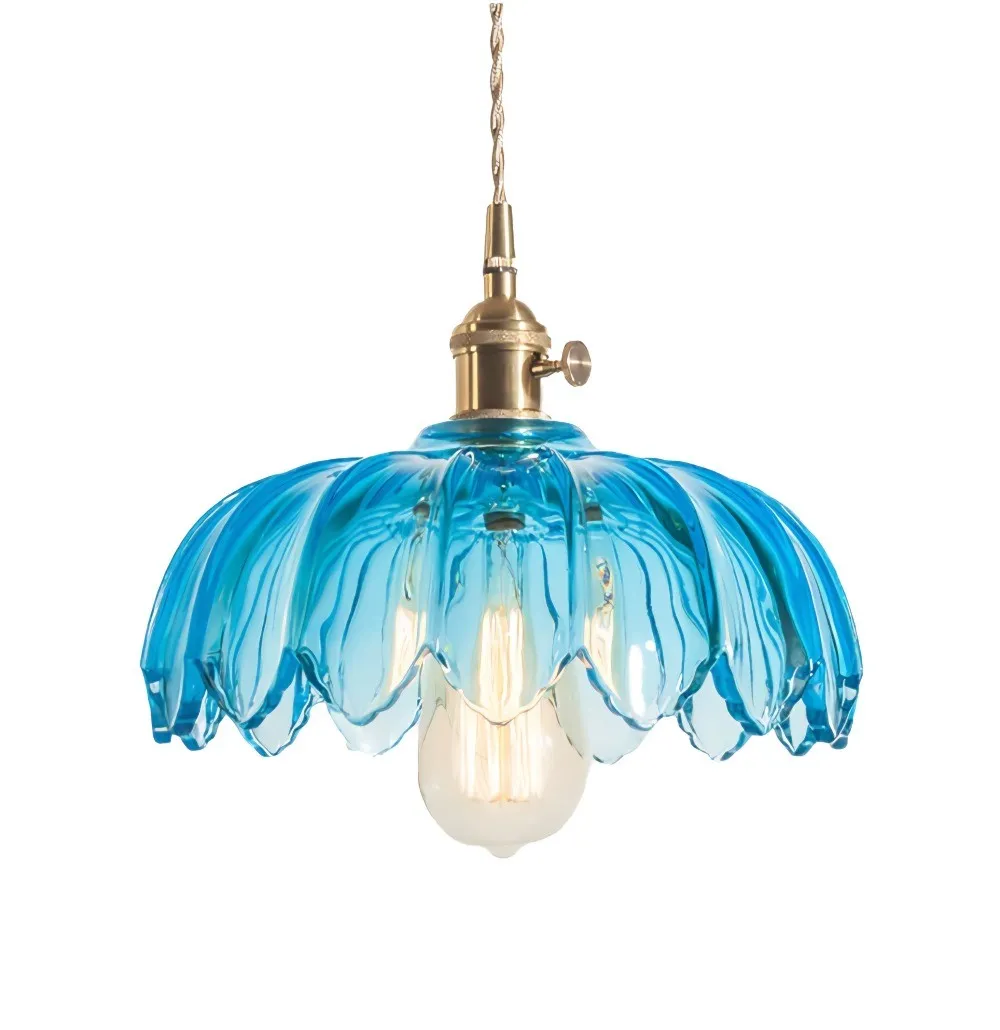 Antique Flower Petal Brass Glass Pendant Light KL50
