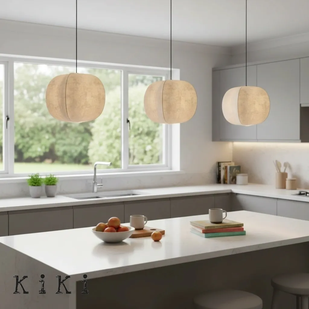 Diora Soft Fabric Shade Pendant Light - Modern Japandi for Living Room KL1744