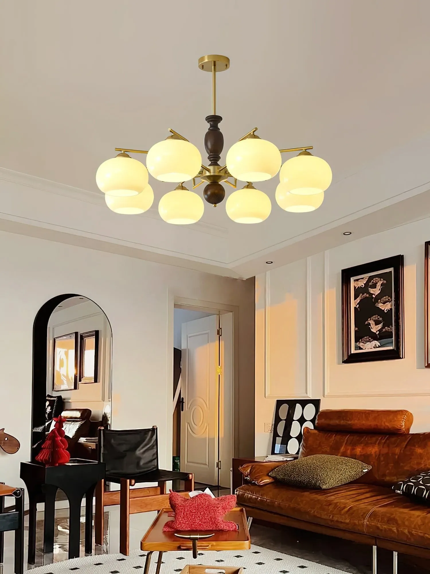 Medieval Style Walnut Beige Orb Chandelier KL750