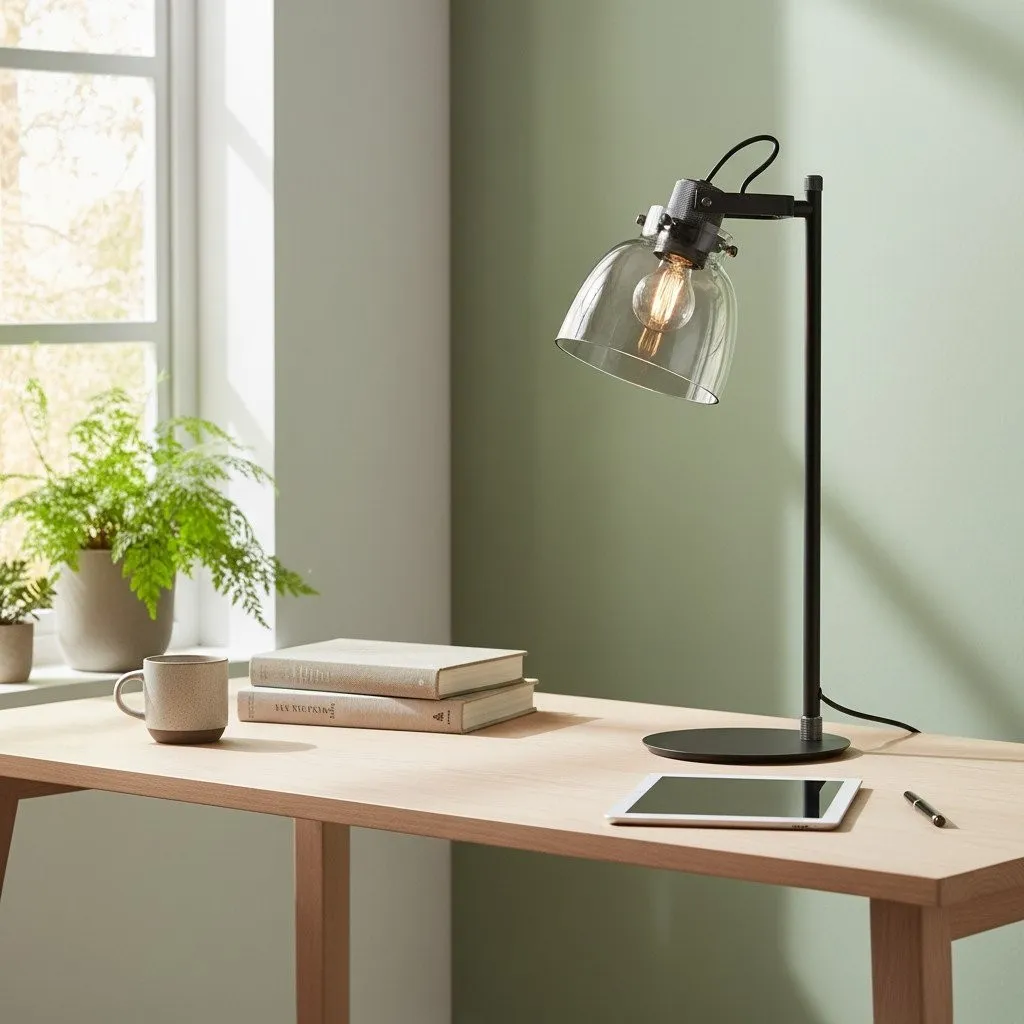 Readium Adjustable Table Lamp - Industrial Metal and Dome Glass for Bedroom and Study KL1822