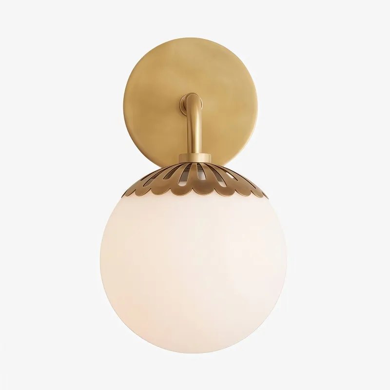 Vinbrea Glass Globe Wall Lamp - Minimal Curved Arm Light for Living Room KL2370