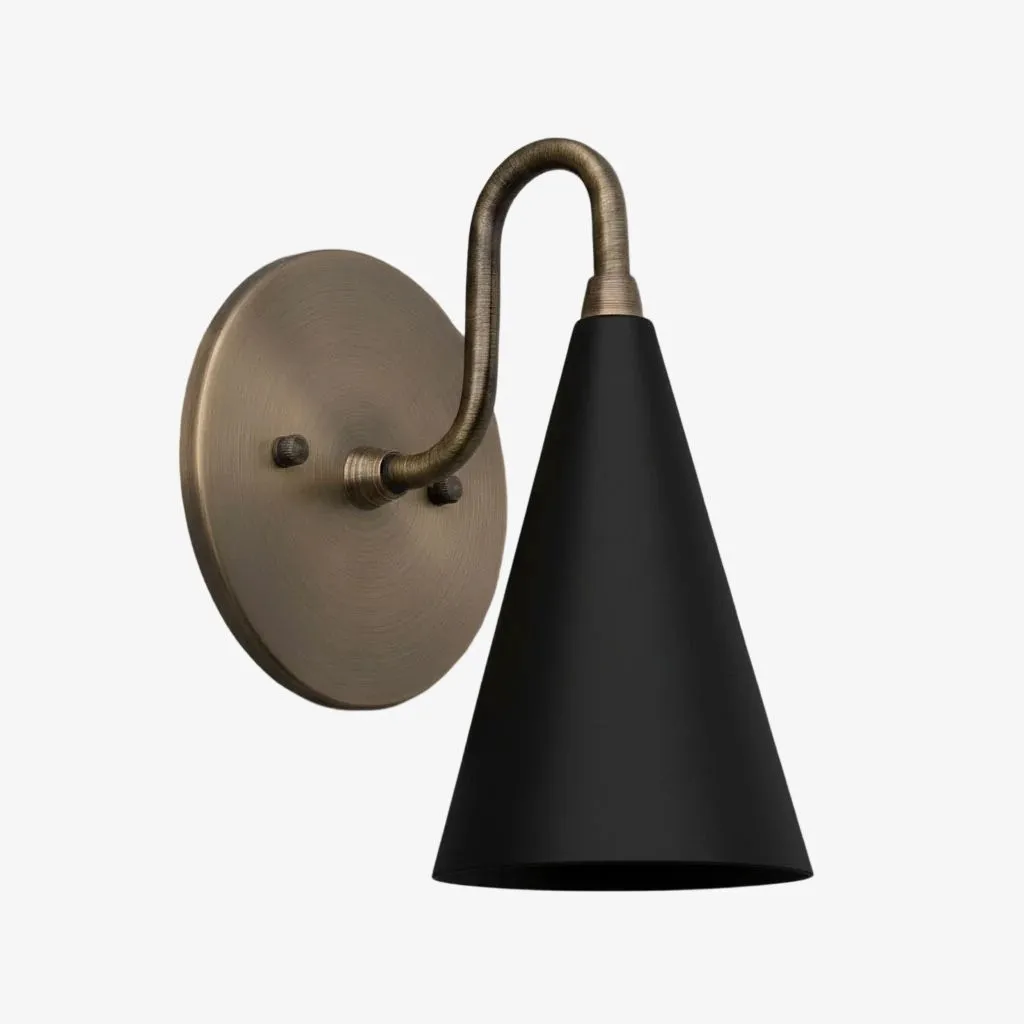 Curva Metal Cone Shade Sconce - Vintage Brass Wall Light for Entryway or Stairwell KL1720