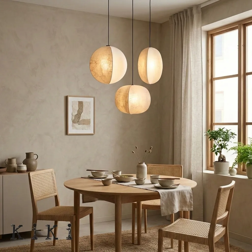 Diora Soft Fabric Shade Pendant Light - Modern Japandi for Living Room KL1744