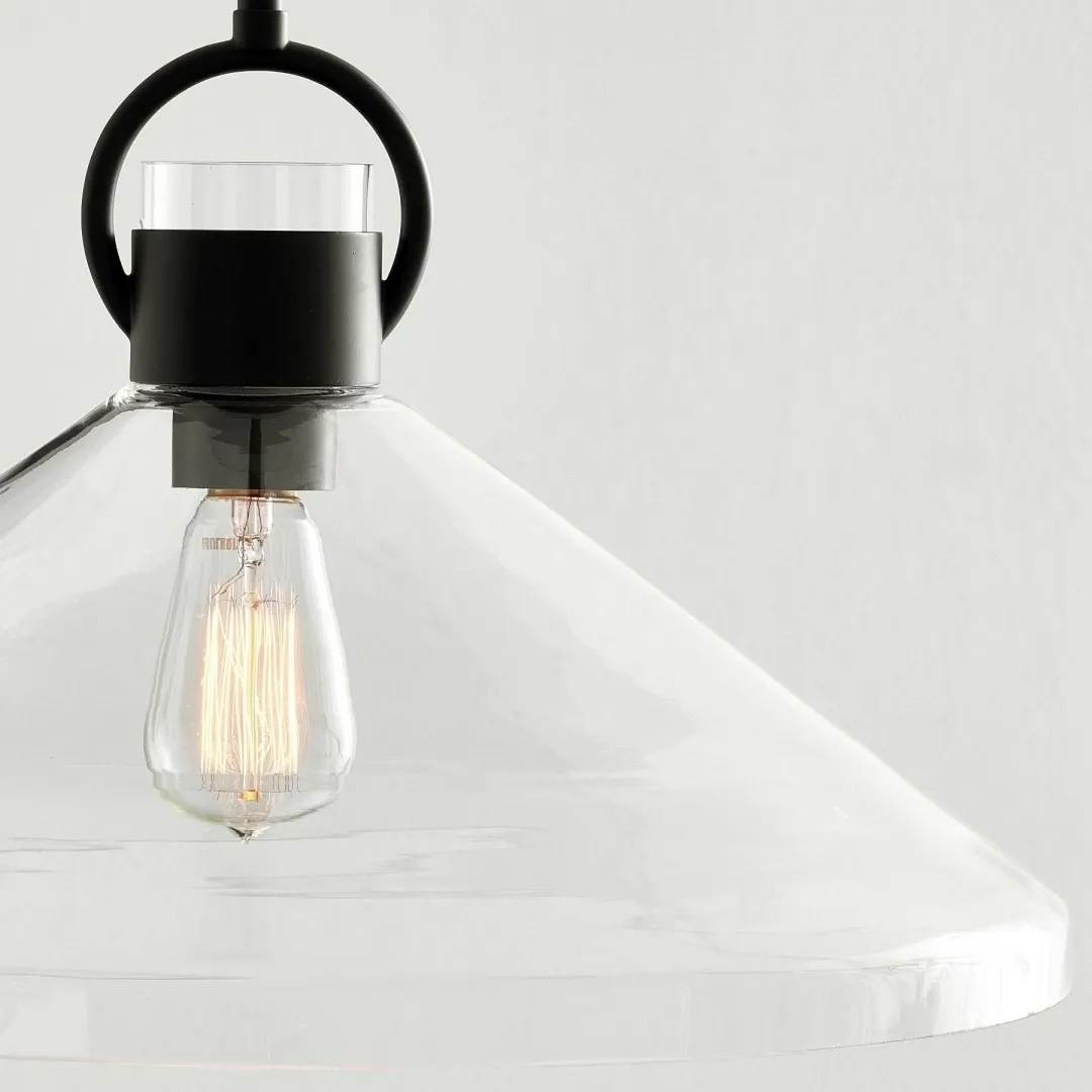 Orvessa Clear Glass Cone Pendant Light - Modern Metal Rod Pendant Light for Kitchen Island KL2345