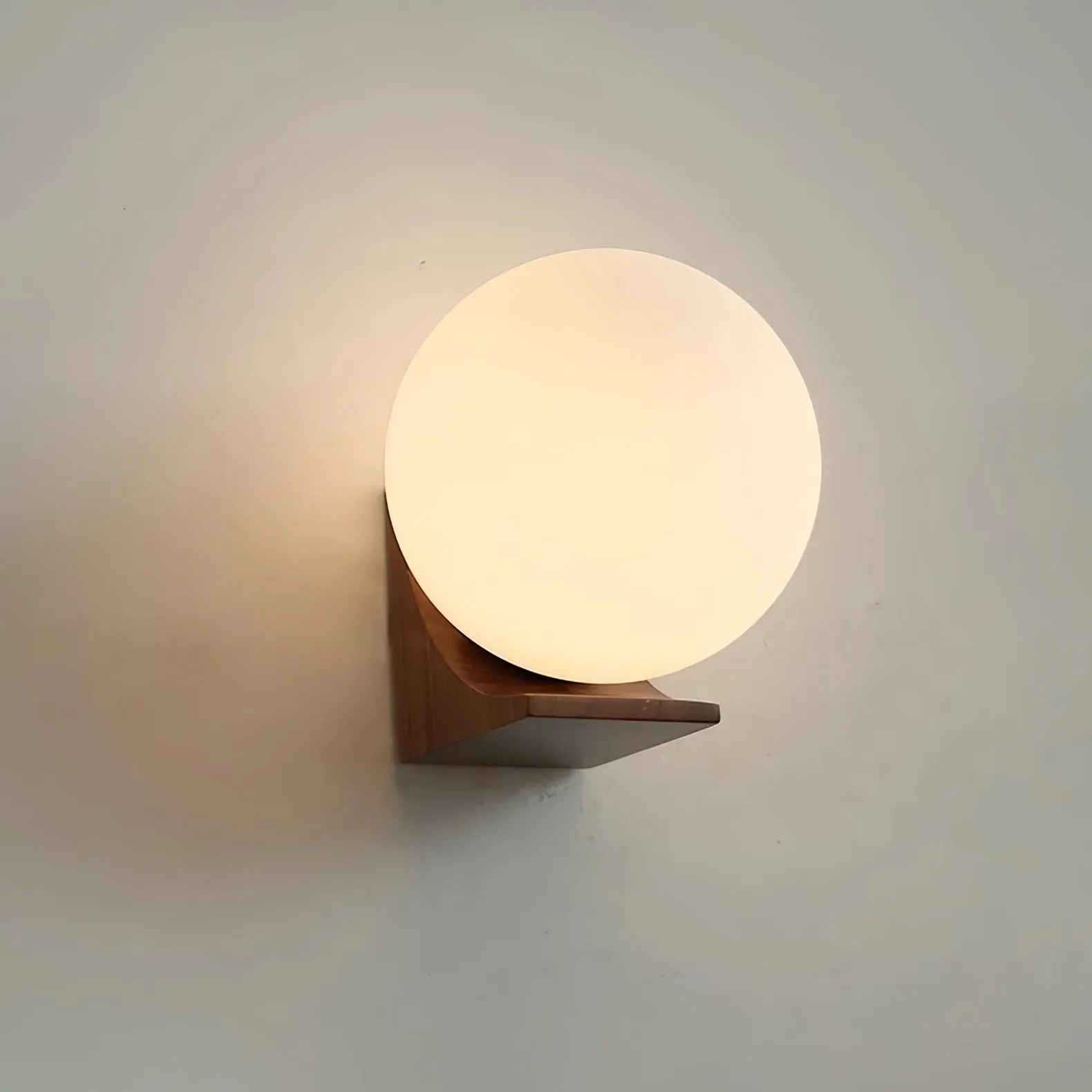 Minimalist Wooden Geometric Bracket Glass Globe Wall Lamp KL361
