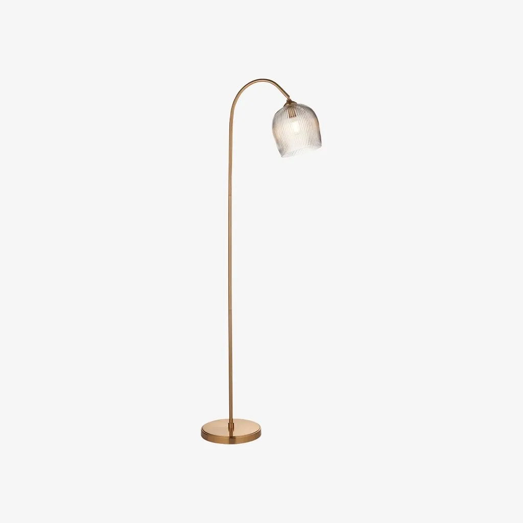 Brazara Adjustable Glass Shade Floor Lamp - Curved Metal Stem for Living Spaces KL1848