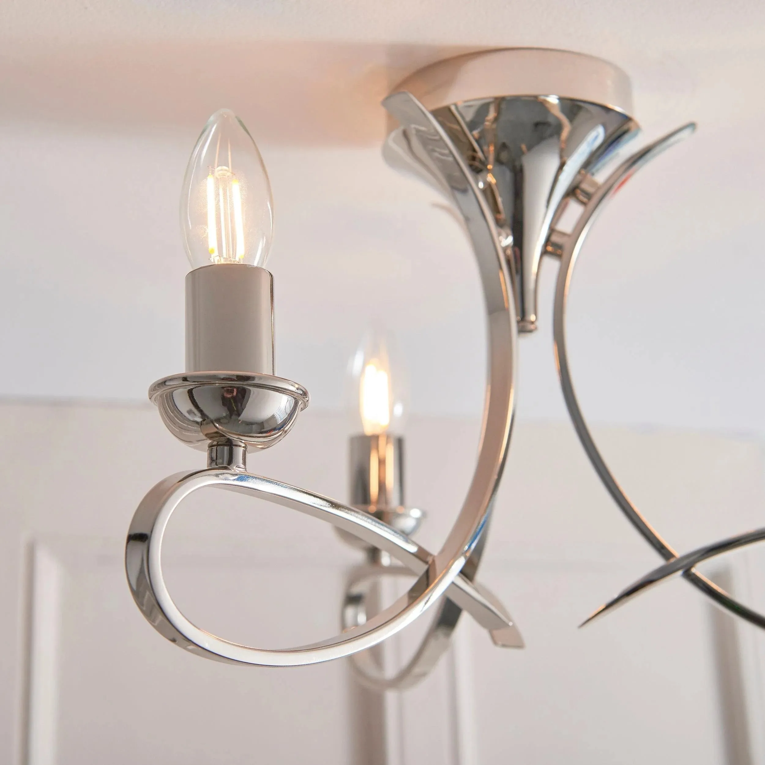 Foline 3-Light Ceiling Fixture with Sweeping Arms - Polished Nickel Semi-Flush for Dining or Entry KL1984