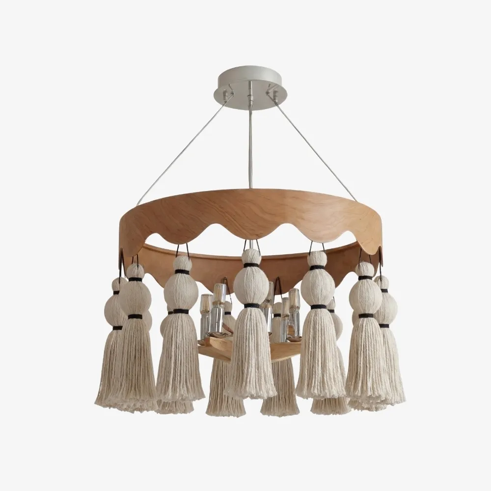 FringeAura Boho Tassel Chandelier - Large Cotton Fringe Chandelier for Dining and Living Room KL2250