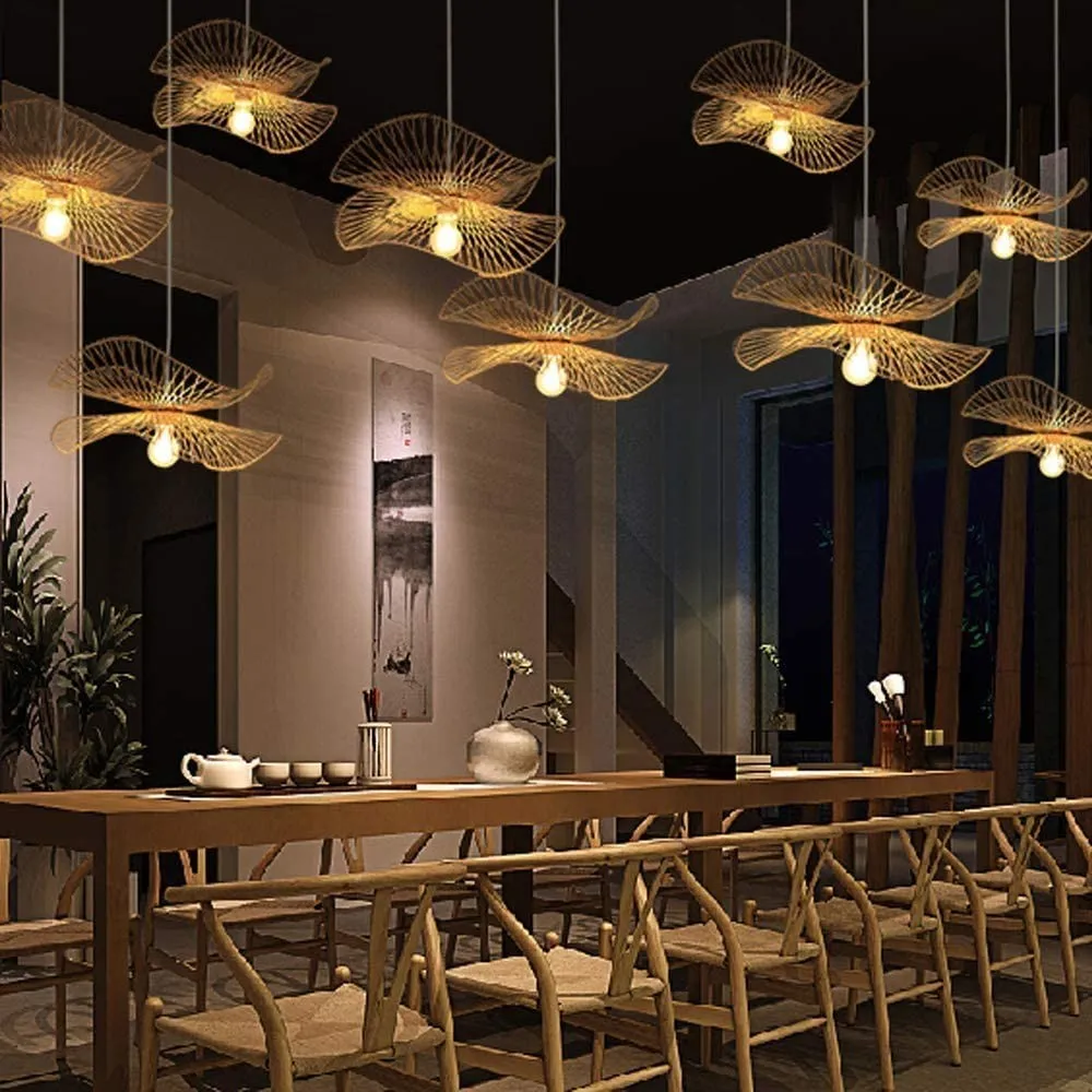 Bamboo Woven Lotus Pendant Light