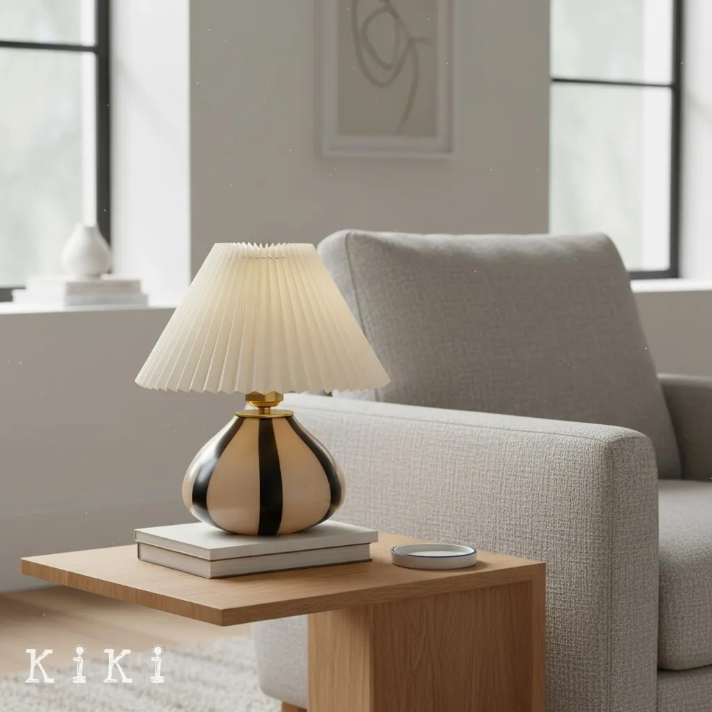 Undara Classic Pleated Table Lamp – Stylish Glass Base Table Light for Reading Corner KL2152