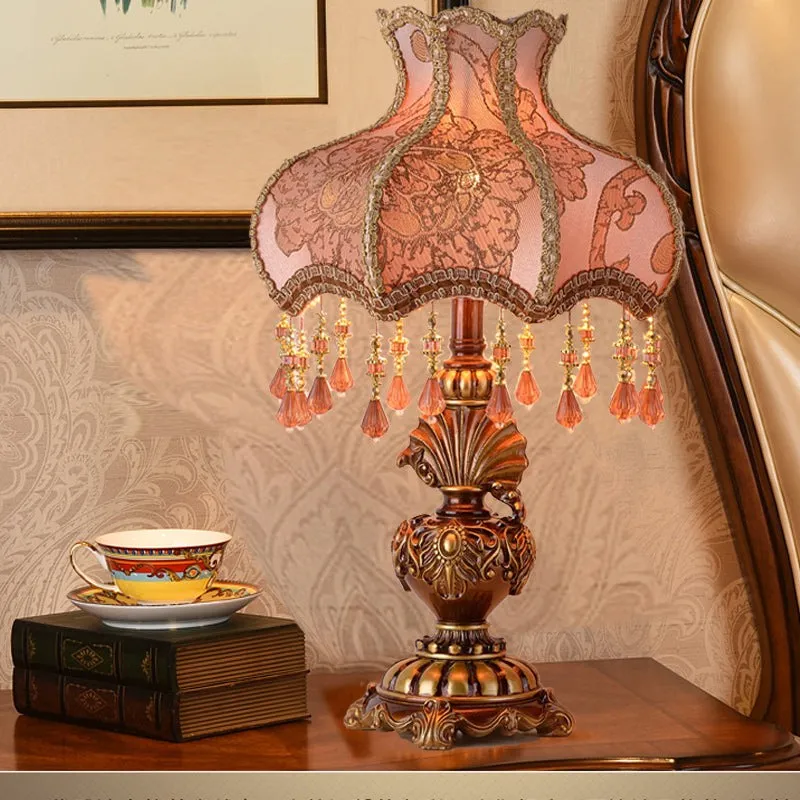 Traditional European Pink Pattern Lampshade Table Lamp KL706