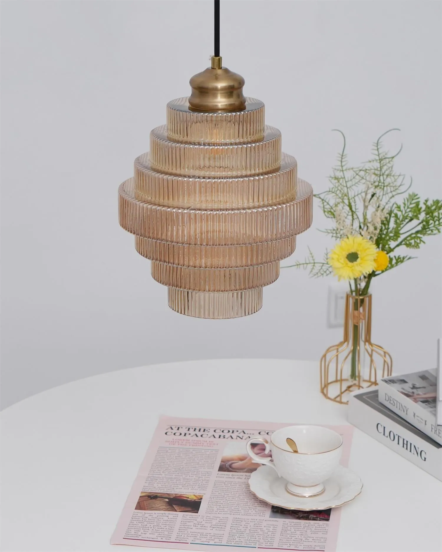 Bottis Layered Glass Pendant Light - Honey Pot Shade Pendant Lamp for Living Room KL467