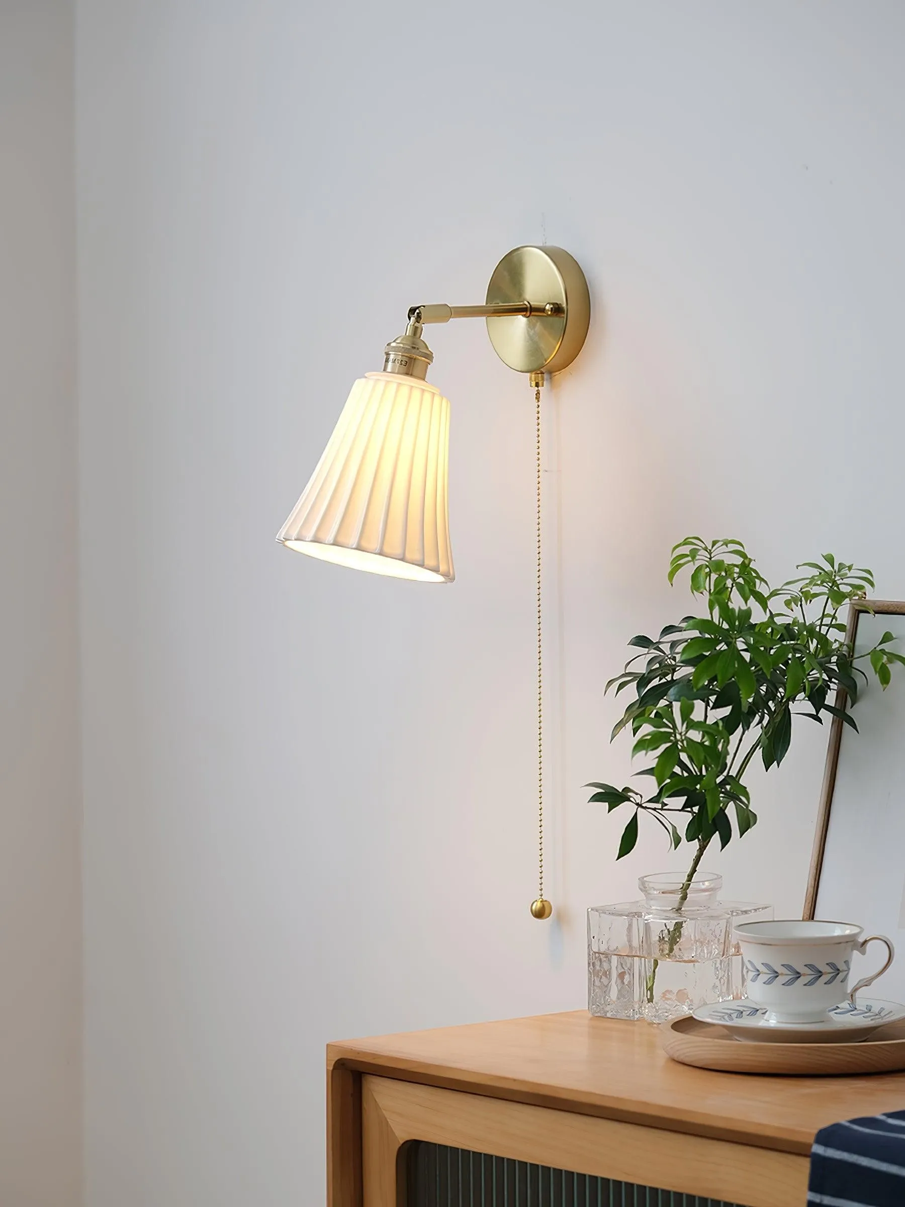 Modern Pull Cord Metal Ceramics Indoor Wall Lamp for Bedroom KL717
