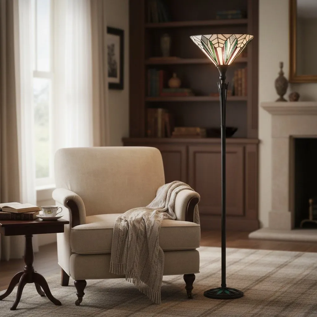 TF Astoria Tiffany Style Uplighter Lamp - Textured Glass Shade for Home and Office Ambience KL2009