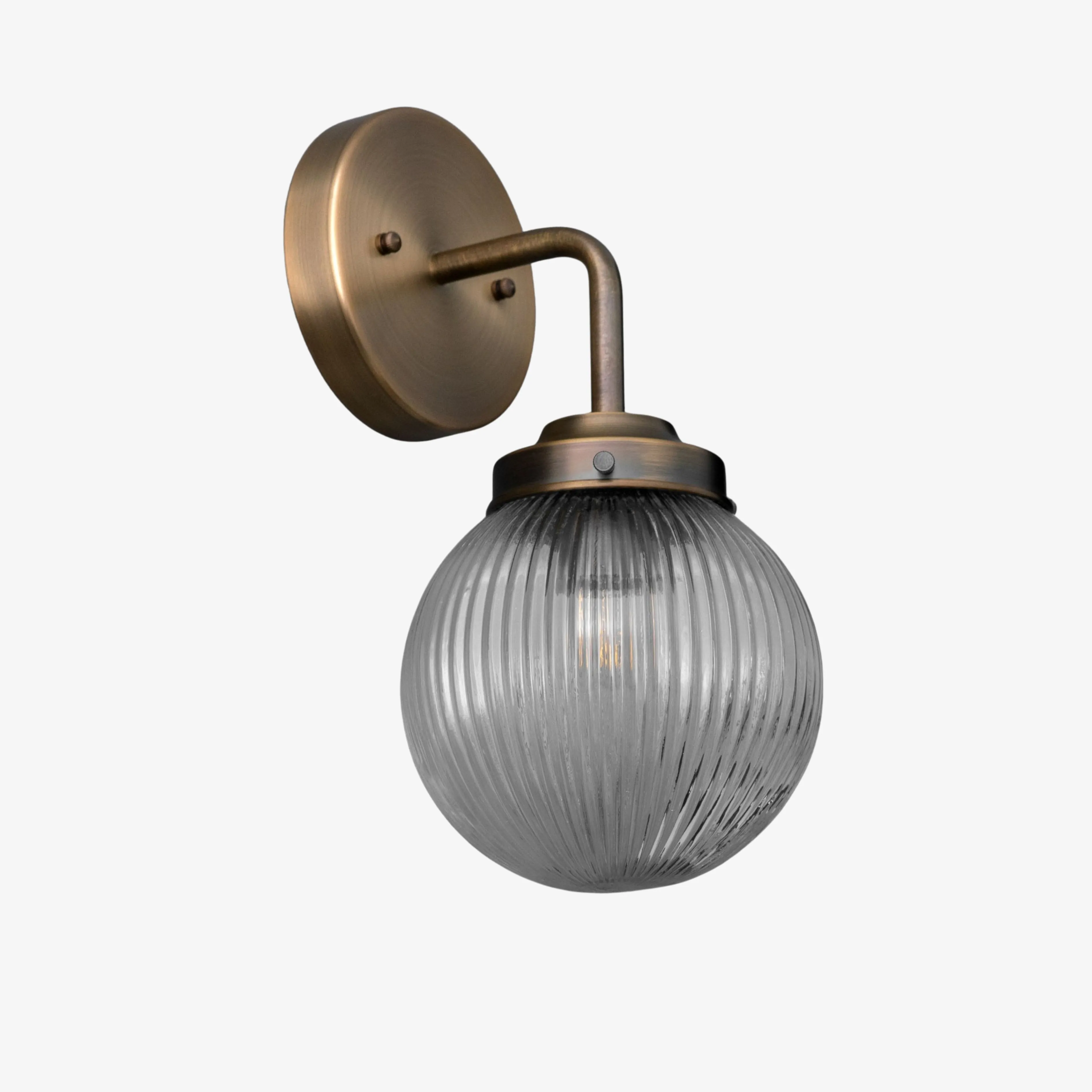 Glorica Glass Aged Brass Wall Sconce - Ribbed Glass Shade Industrial Style Lighting KL1518