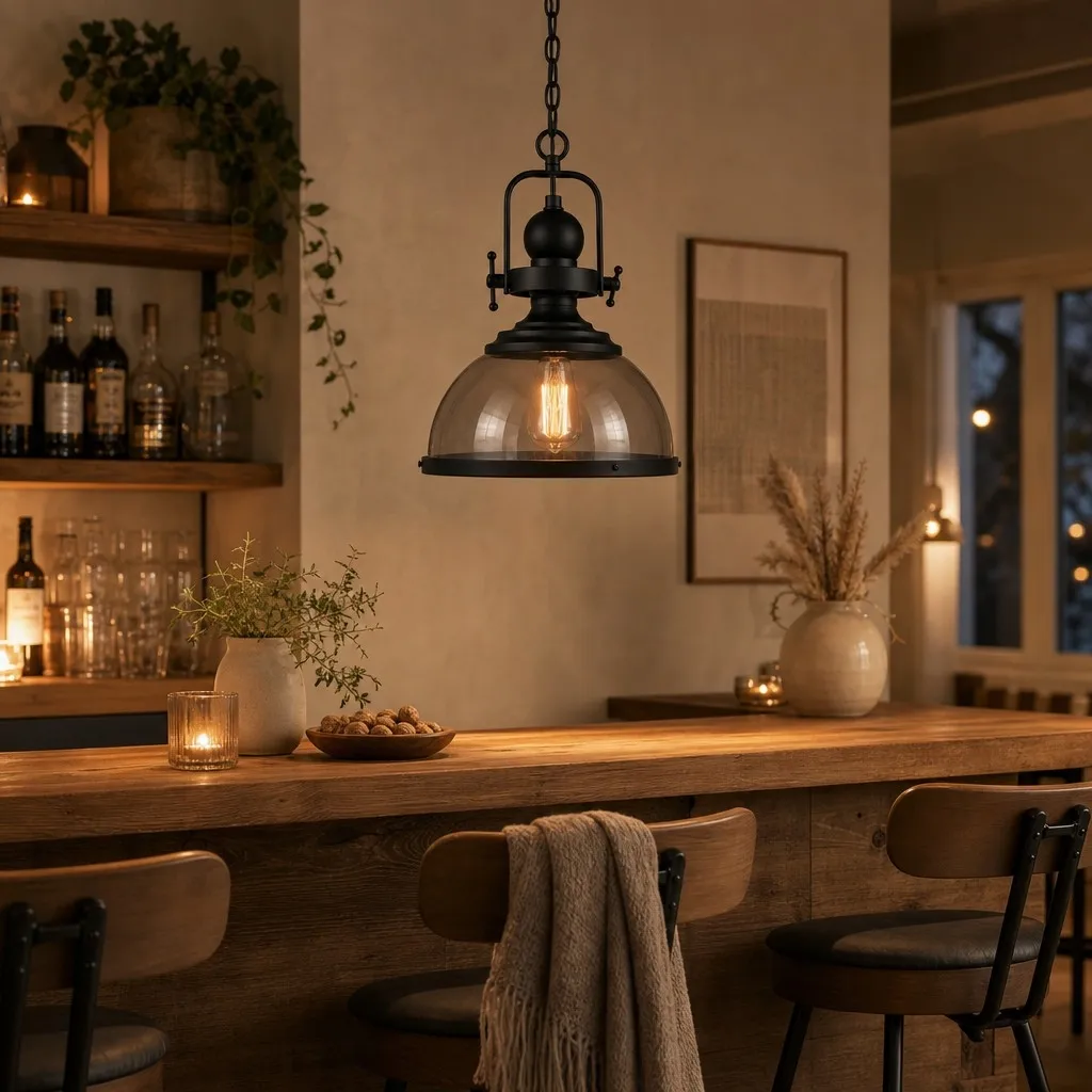 Ivoran Industrial Metal Smoky Glass Pendant Lamp - Suitable for Kitchen Island A53