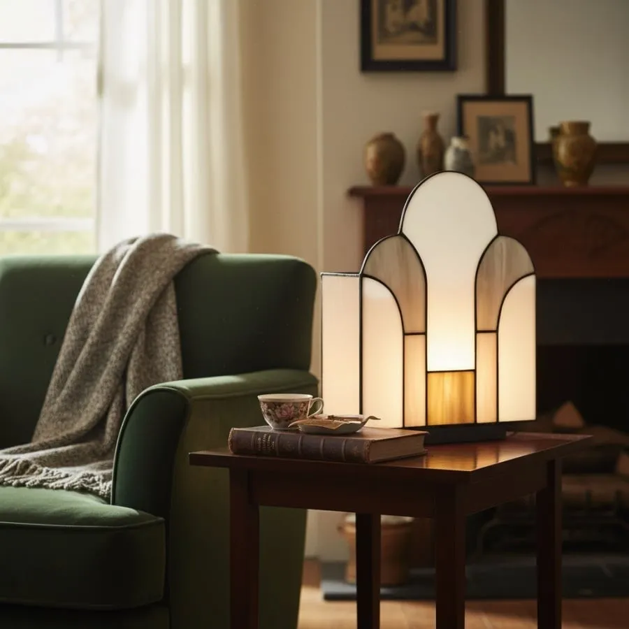 Kelsar Stained Glass Art Deco Table Lamp - Elegant Indoor Accent Light for Living Room or Entryway KL1783