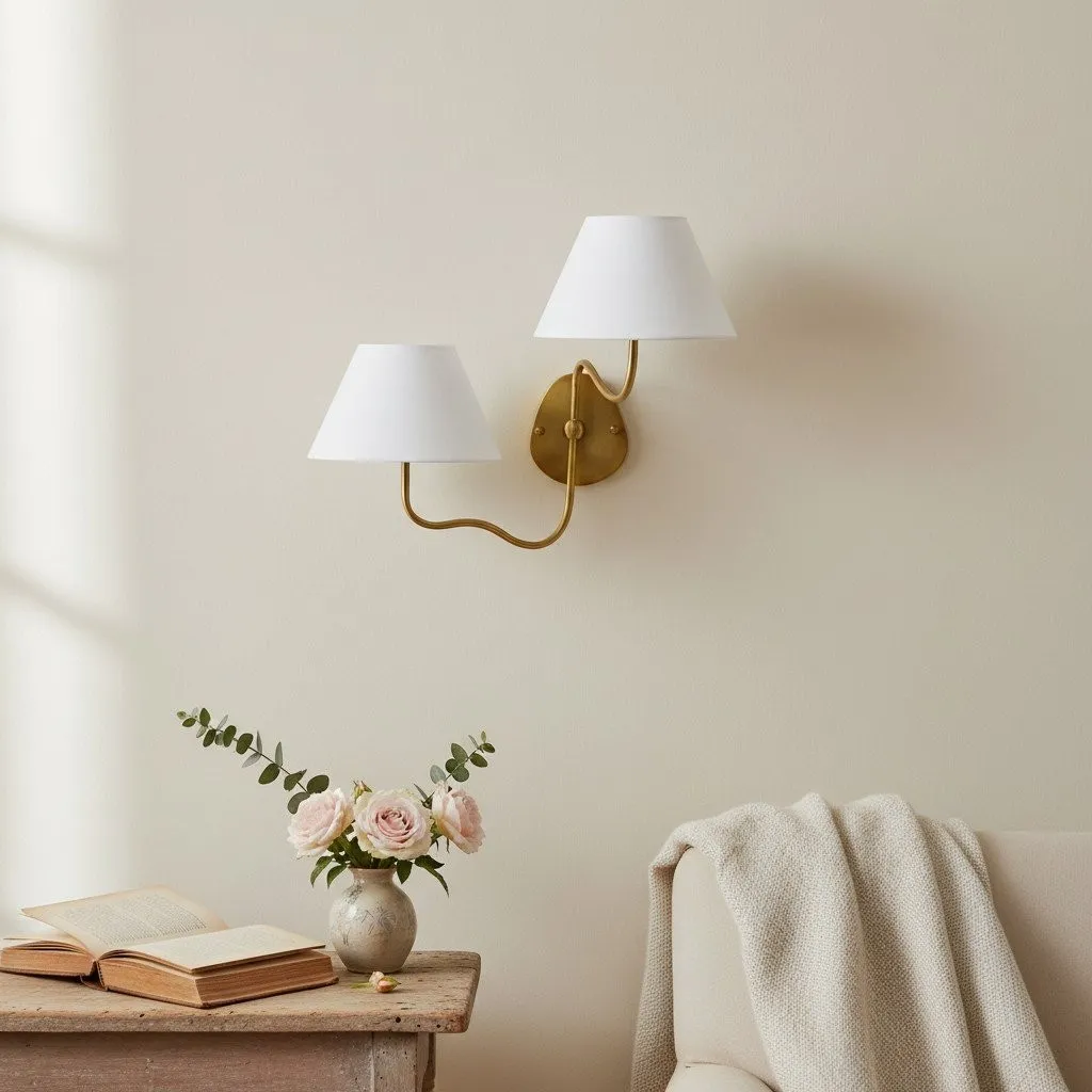 Kulo Classic Brass Wall Lamp – Modern Fabric Shade Wall Sconce for Bedroom or Hallway KL1533