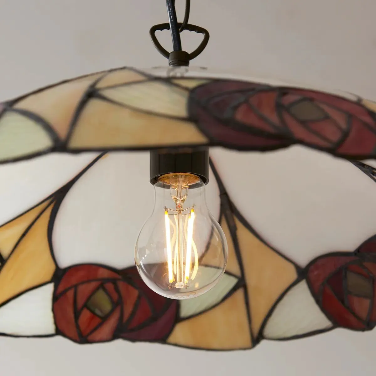 TF Ingram Tiffany Pendant Light - Vintage Handcrafted Stained Glass Floral Shade for Dining Room KL1986