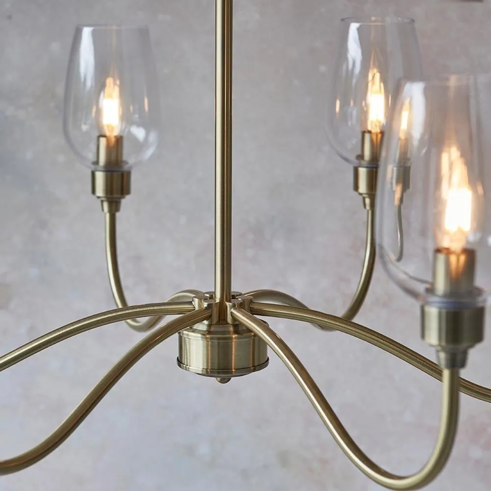 Clarione Art Deco 6-Light Linear Chandelier with Blown Glass Shades for Kitchen KL1882