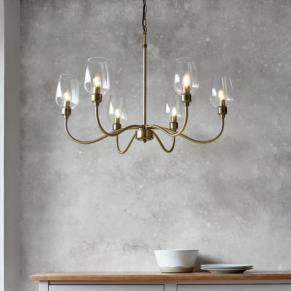 Clarione Art Deco 6-Light Linear Chandelier with Blown Glass Shades for Kitchen KL1882
