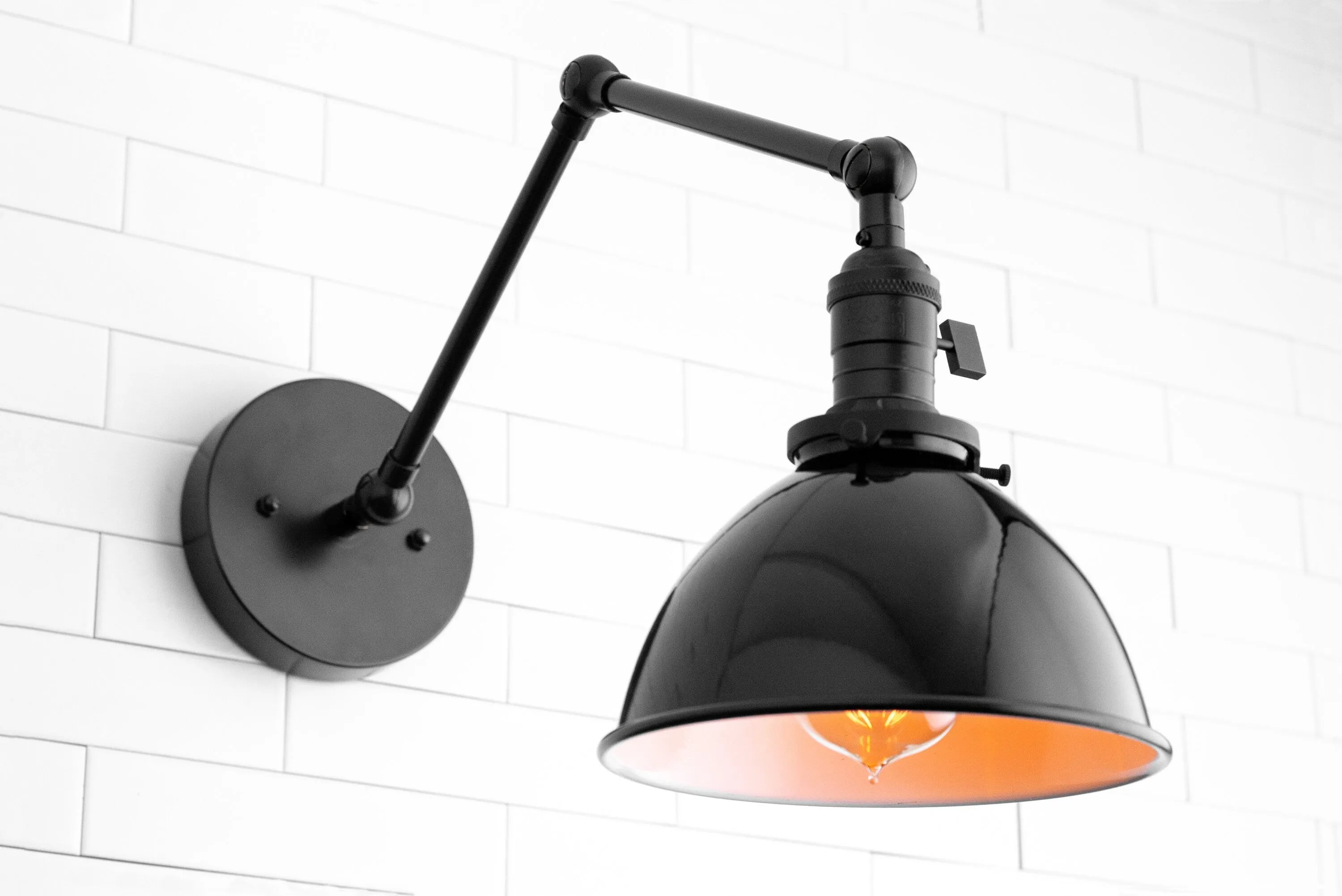 Conique Metal Vintage Industrial Swing Arm Wall Lamp - Adjustable Dome Shade for Study KL1440