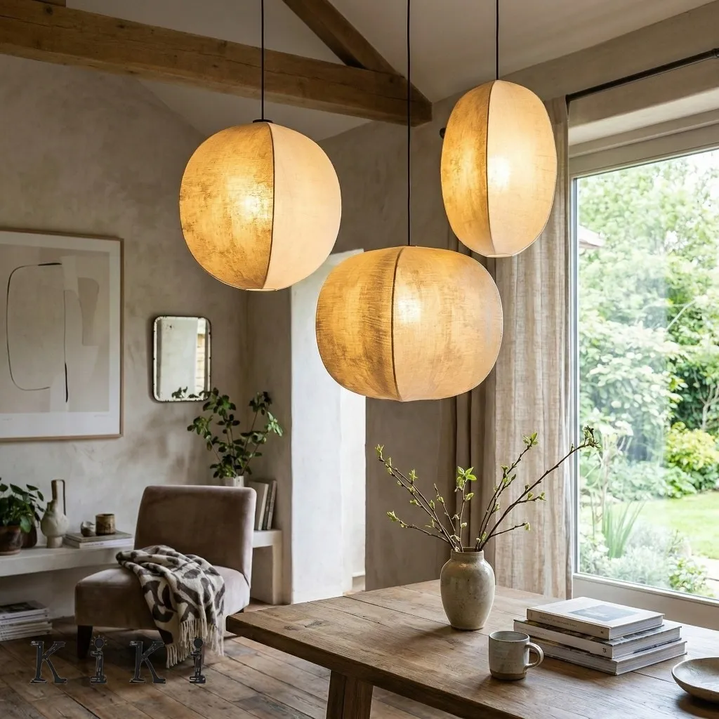 Diora Soft Fabric Shade Pendant Light - Modern Japandi for Living Room KL1744
