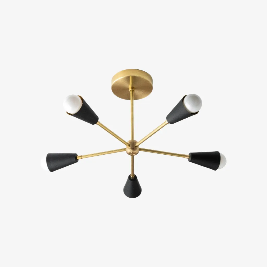 Pyralis Cone Semi Flush Brass Chandelier - Gold Modern Sputnik Light Fixture KL1435