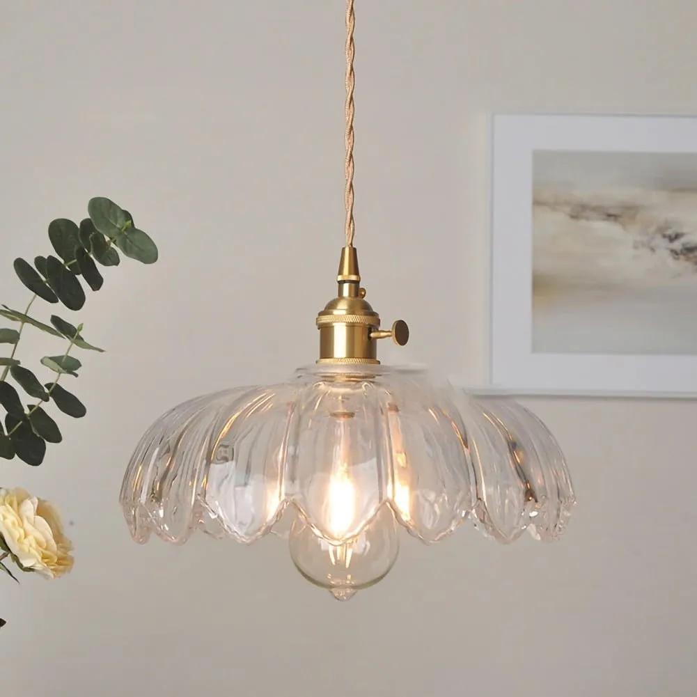 Antique Flower Petal Brass Glass Pendant Light KL50