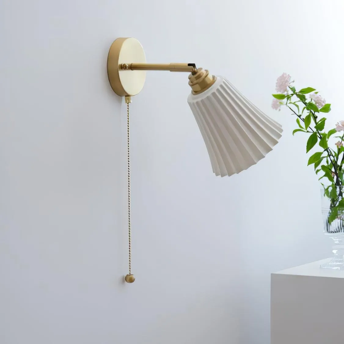Modern Pull Cord Metal Ceramics Indoor Wall Lamp for Bedroom KL717