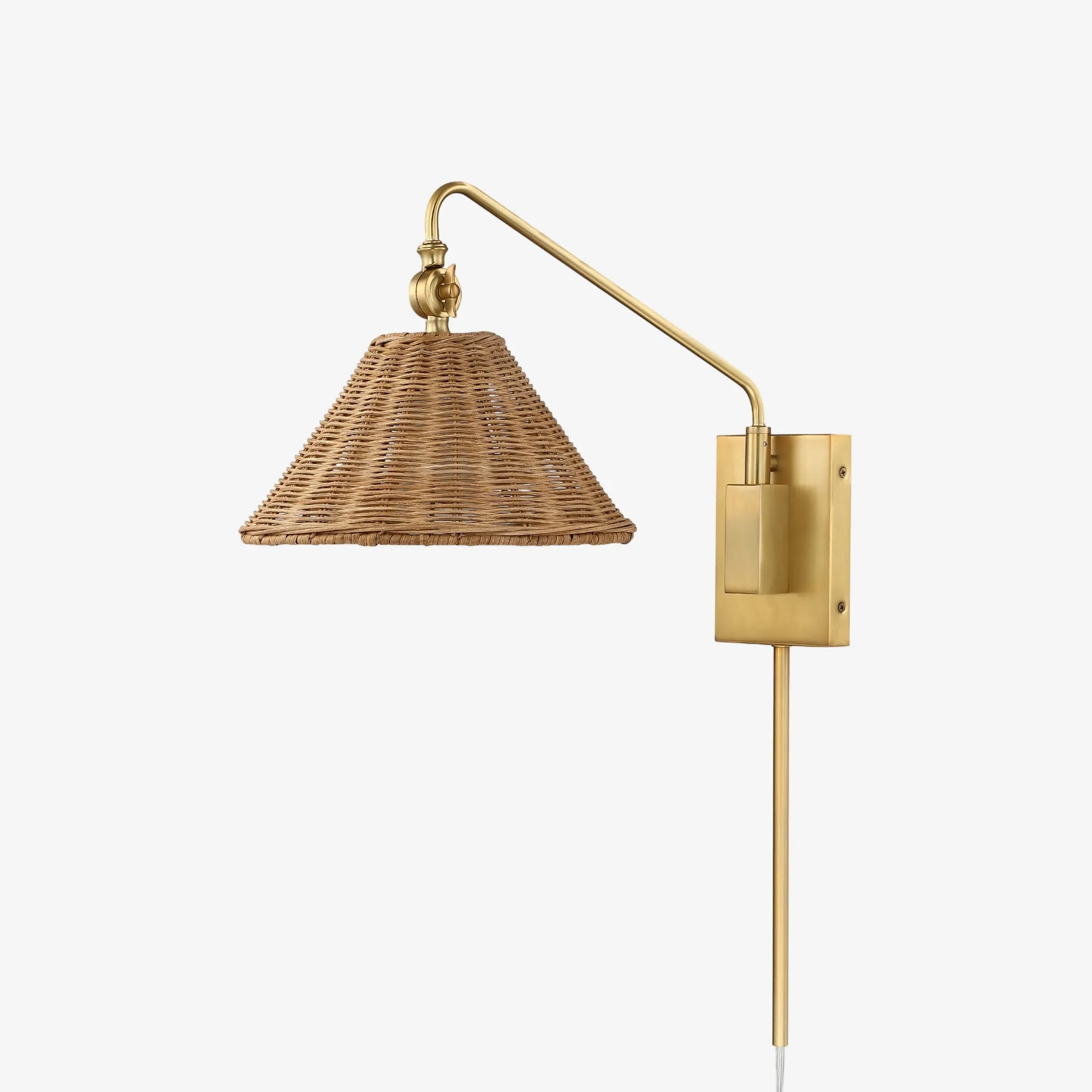 Welanery Swing Arm Rattan Wall Sconce - Farmhouse Style Lamp for Bedside Reading KL2372