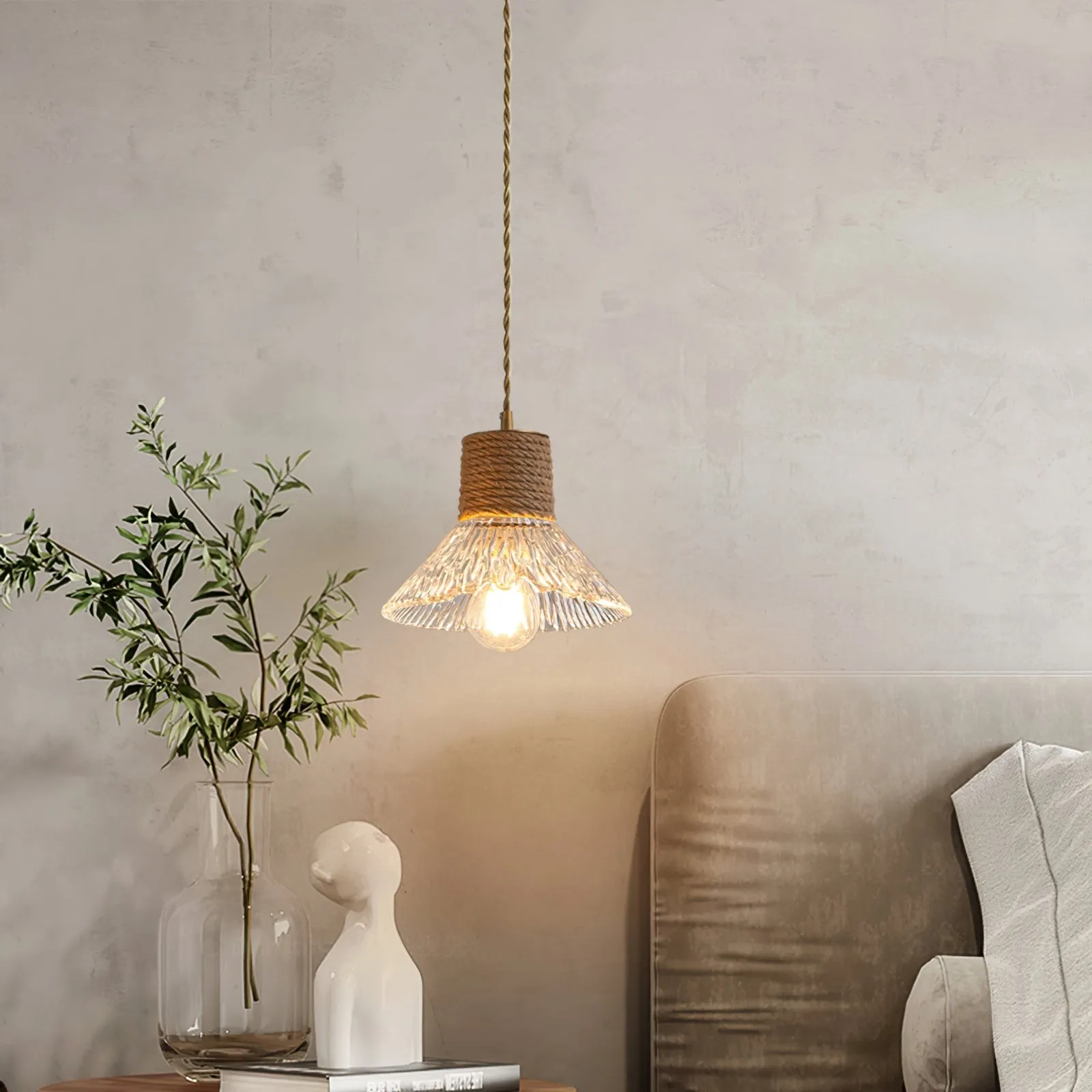Hemp Rope Glass Pendant Lamp KL1030