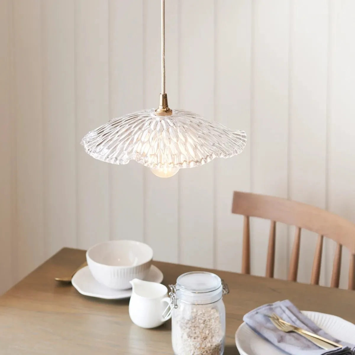 Floriaxis Floral Glass Pendant Light - Floral Glass Shade with Braided Cable for Kitchen or Dining KL1912