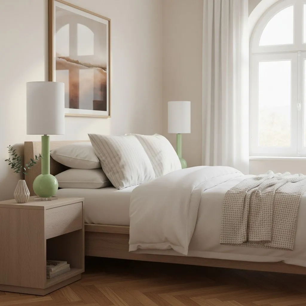 Savara Minimalist Table Lamp - Clean Glass Form with Fabric Shade for Bedrooms KL1652