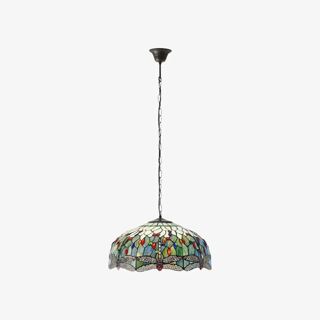 TF Dragonfly Tiffany Pendant Light - Art Nouveau Stained Glass Pendant for Living KL1800