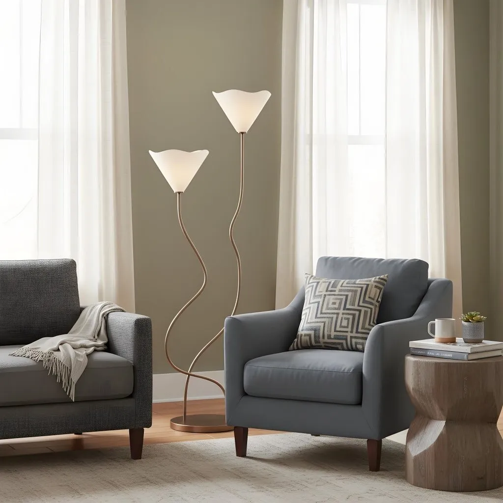 Kysara Floor Lamp - Dual-Stem Floral Design are Suitable for Placement in the Living Room or Bedroom or Study KL1634