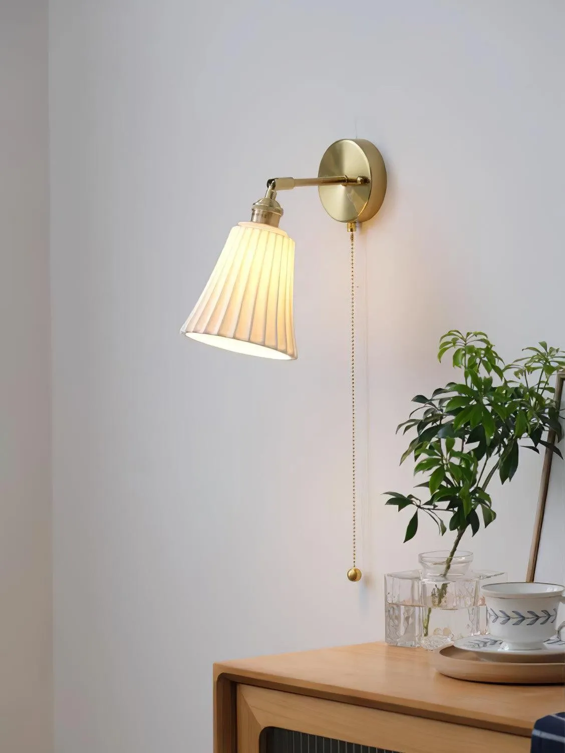 Modern Pull Cord Metal Ceramics Indoor Wall Lamp for Bedroom KL717