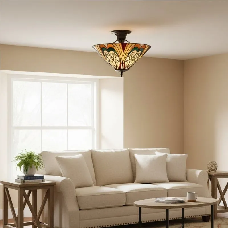 TF Hector Ceiling Light - Handcrafted Stained Glass Design Semi‑Flush or Pendant Fixture for Home KL1974