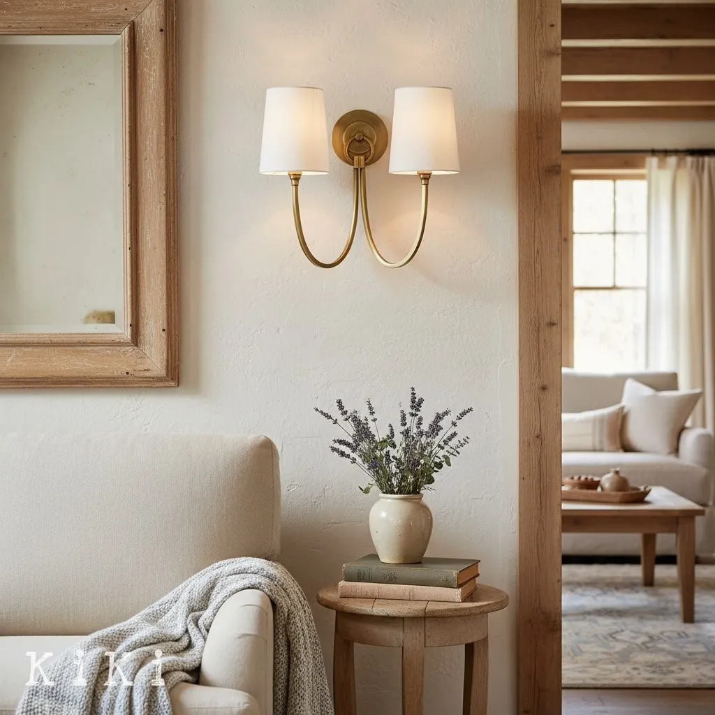 Roven Linen Shade Double Wall Lamp - Classic Metal Wall Light for Vanity and Hallway KL1683